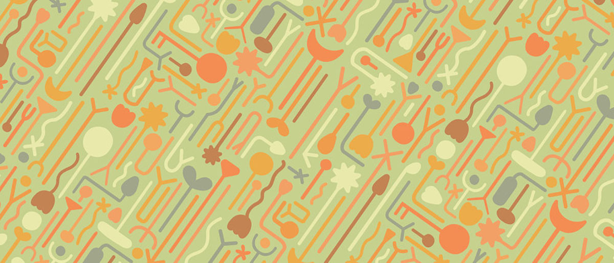 Graphic pattern with graphic linework on olive green background